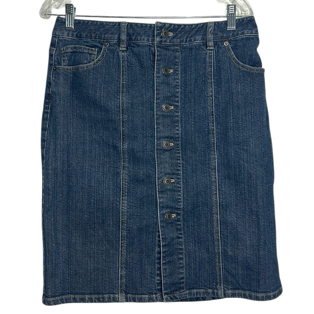 Talbots Denim Skirt Women’s Size 10 Button Front Cotton Spandex